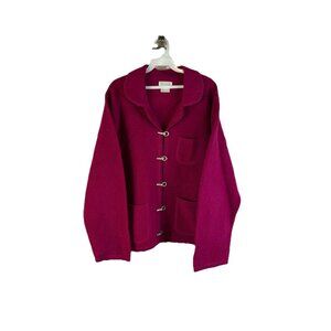 Vintage 80s Worsted Boiled Wool Clasp Button Cardigan Sweater Coat